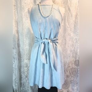 GAP Light Jean Knee Length Dress With Waist Belt Sash